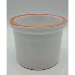 Vintage Primitive Pottery CROCK Bowl 4 1/2" Off White Redware